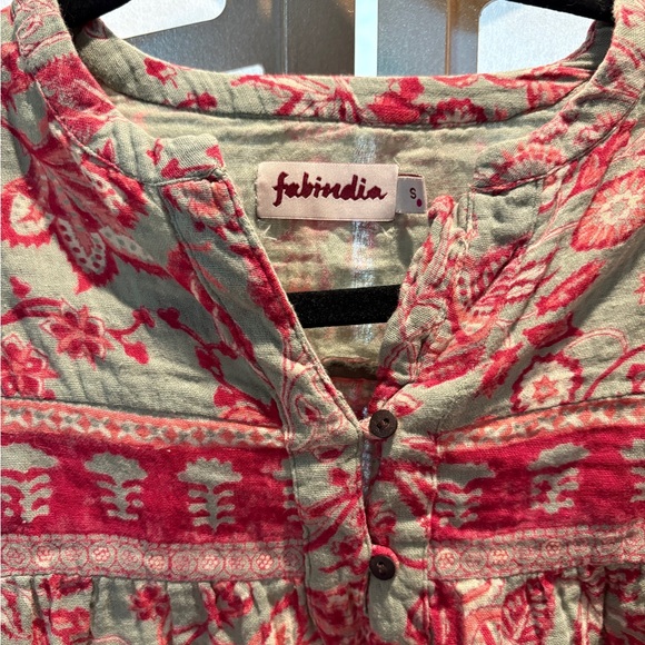 Fabindia Women's Floral Blouse - Red and Green - Picture 2 of 7